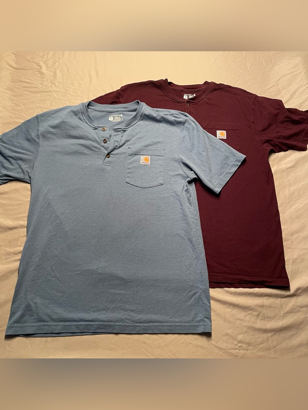 Carhartt Short Sleeve Henley Shirt Lot (2 Pack) - Blue and Maroon - Men’s Medium